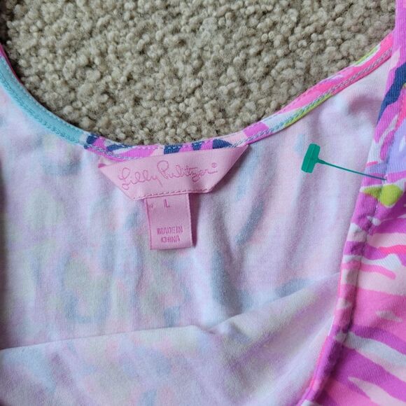 Lilly Pulitzer Serene Blue Big Escapade Emma Dress Size Large Jersey Knit - Picture 6 of 7